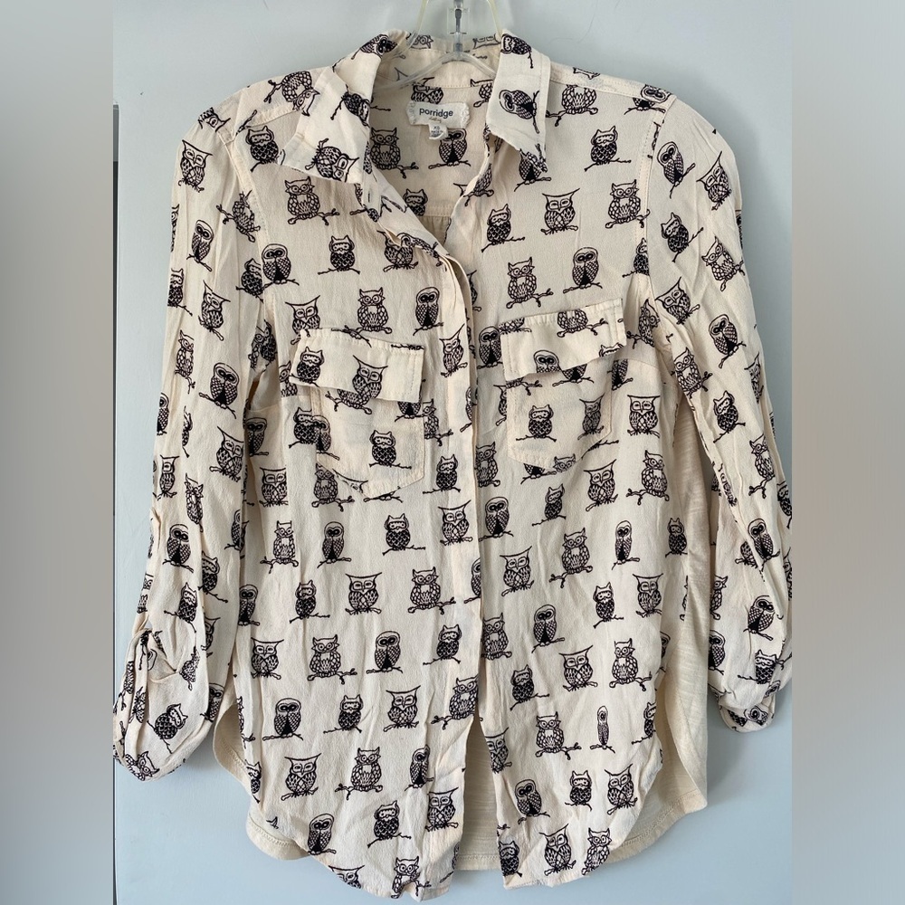 Anthropologie Porridge size XS owl shirt beautiful blouse unique